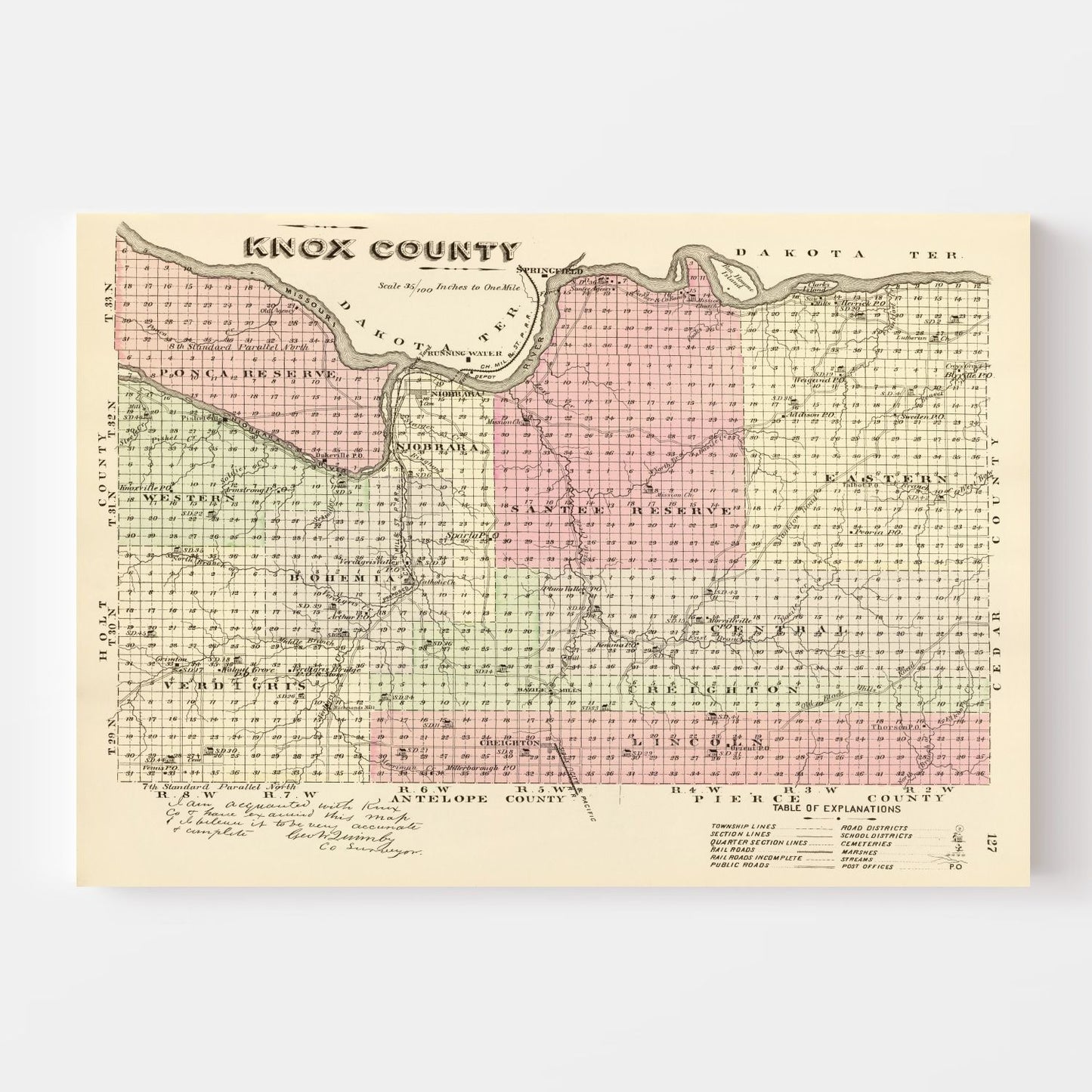 Vintage Map of Knox County, Nebraska, 1885