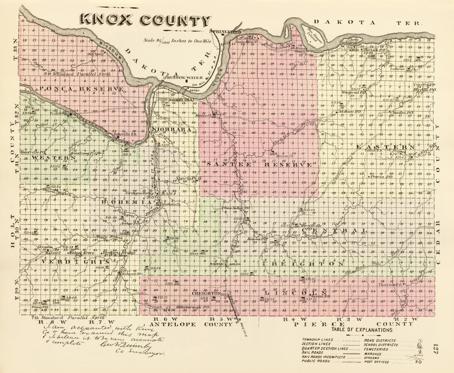 Vintage Map of Knox County, Nebraska, 1885