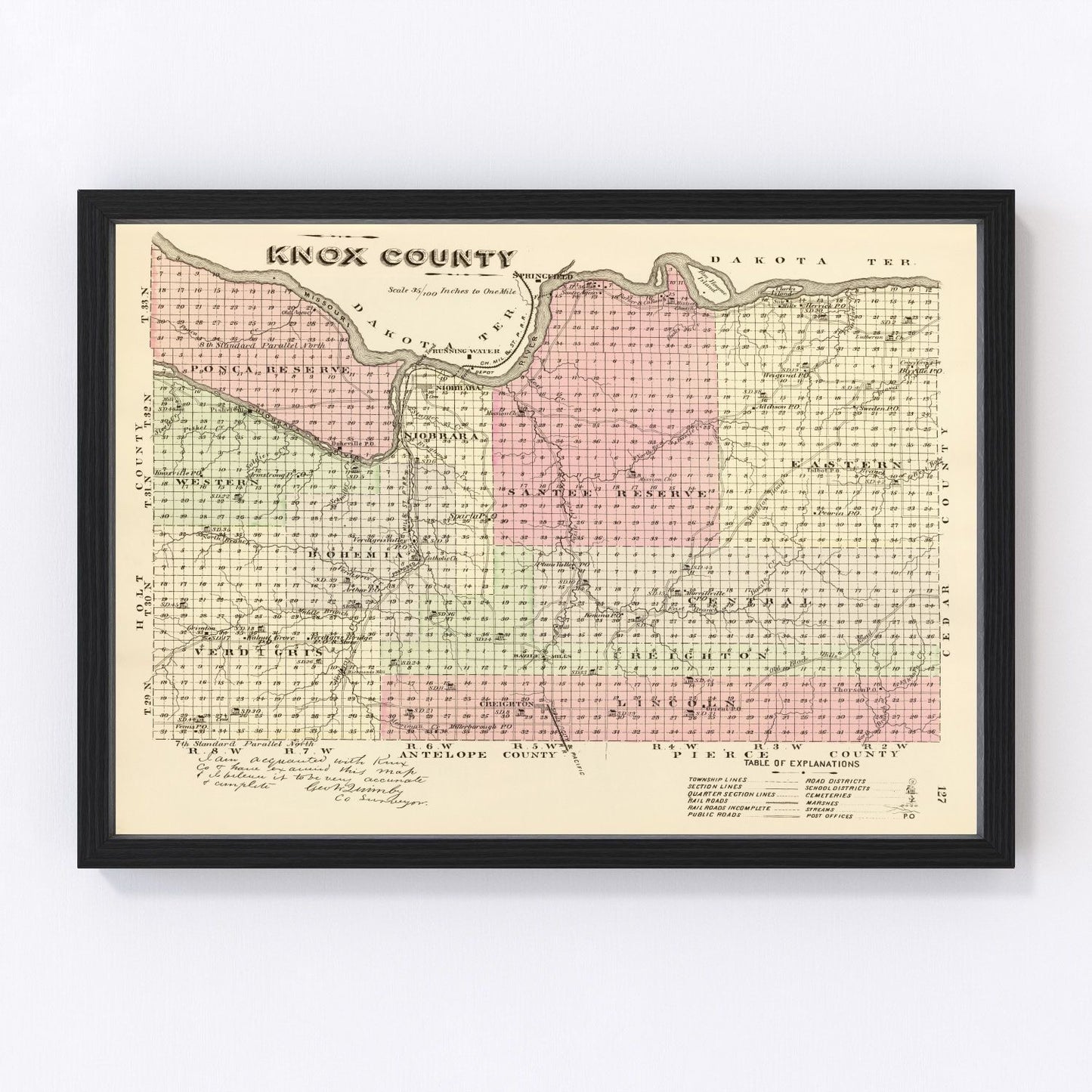 vintage map of Knox County, Nebraska, 1885