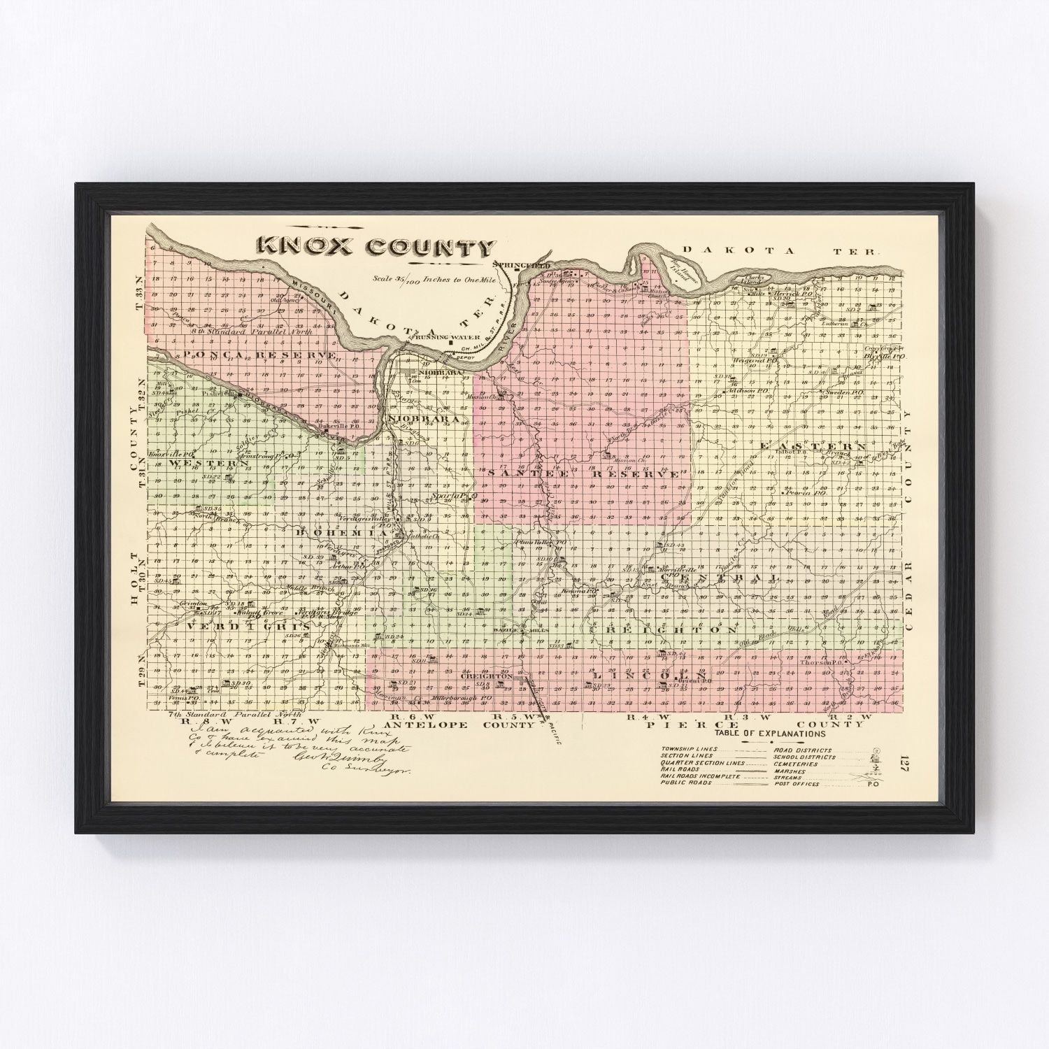 vintage map of Knox County, Nebraska, 1885