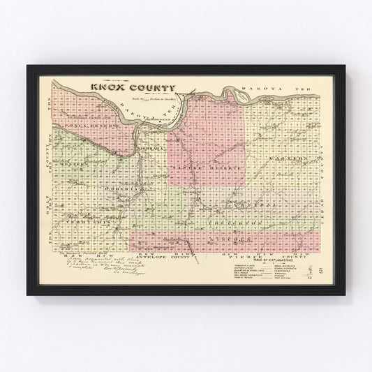 vintage map of Knox County, Nebraska, 1885