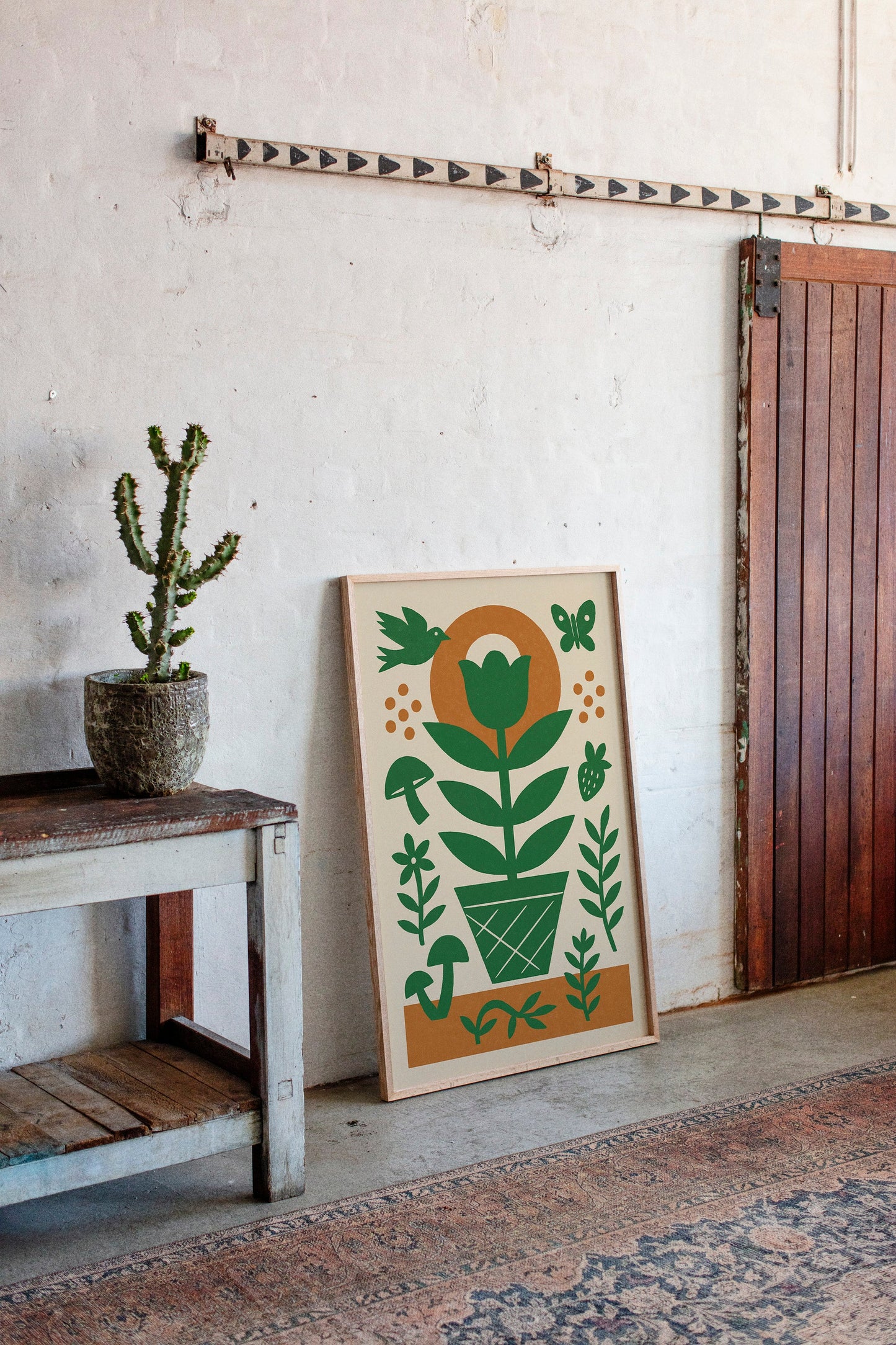 Folk Garden Wall Art - Bird, Butterfly and Tulip Print