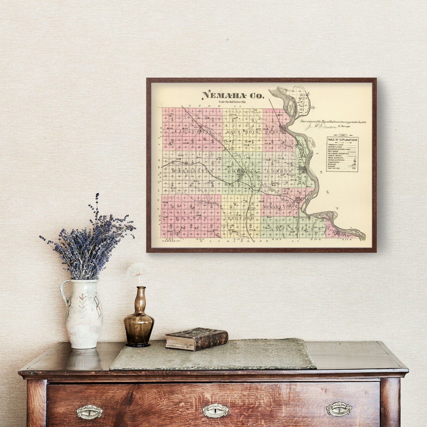 Vintage Map of Nemaha County, Nebraska, 1885