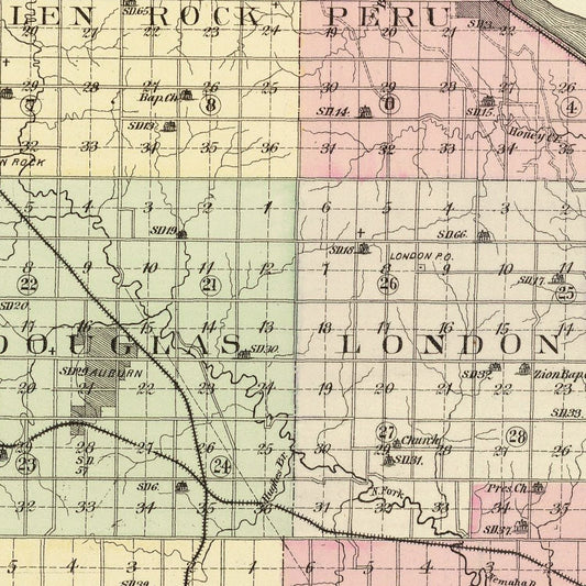 Vintage Map of Nemaha County, Nebraska, 1885