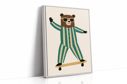Cool Bear on Skateboard Retro Kids Wall Art