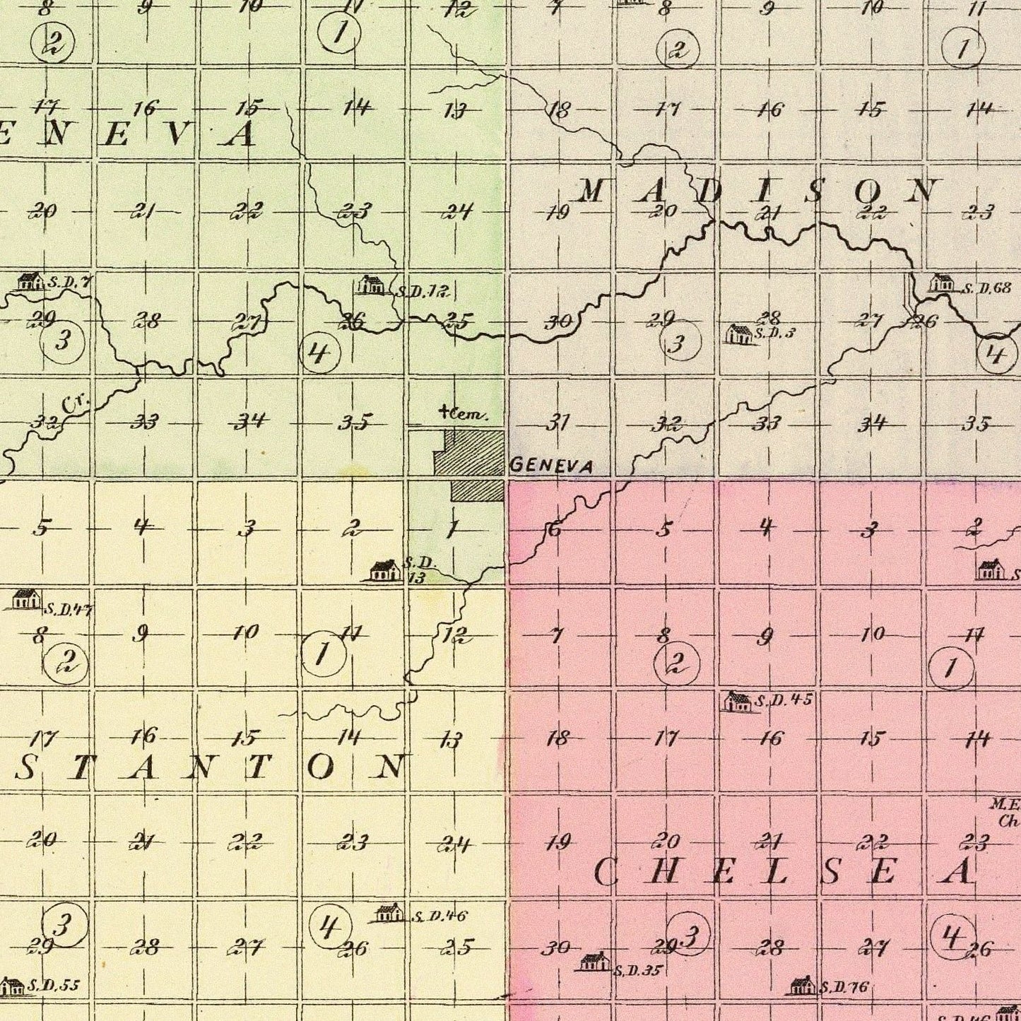 Vintage Map of Fillmore County, Nebraska, 1885