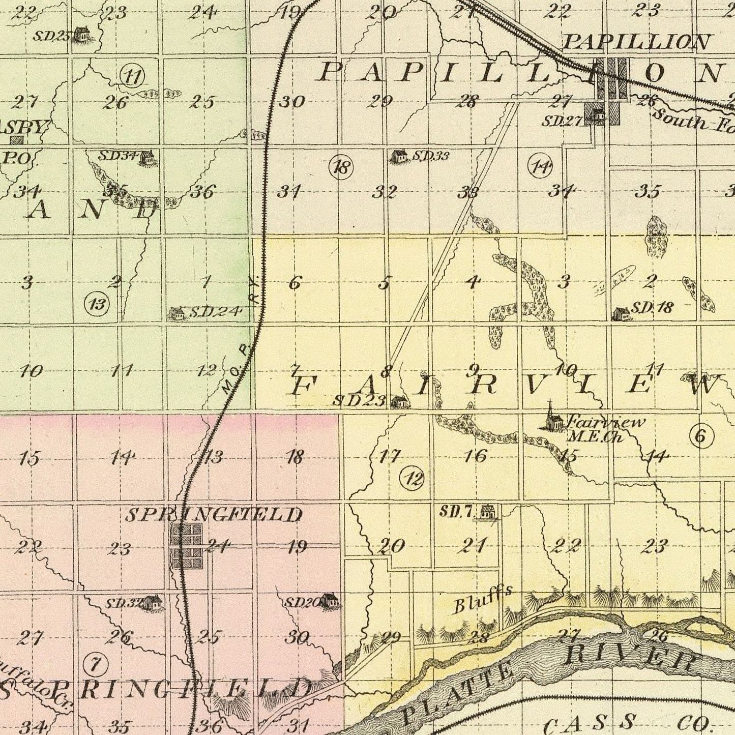 Vintage Map of Sarpy County, Nebraska, 1885