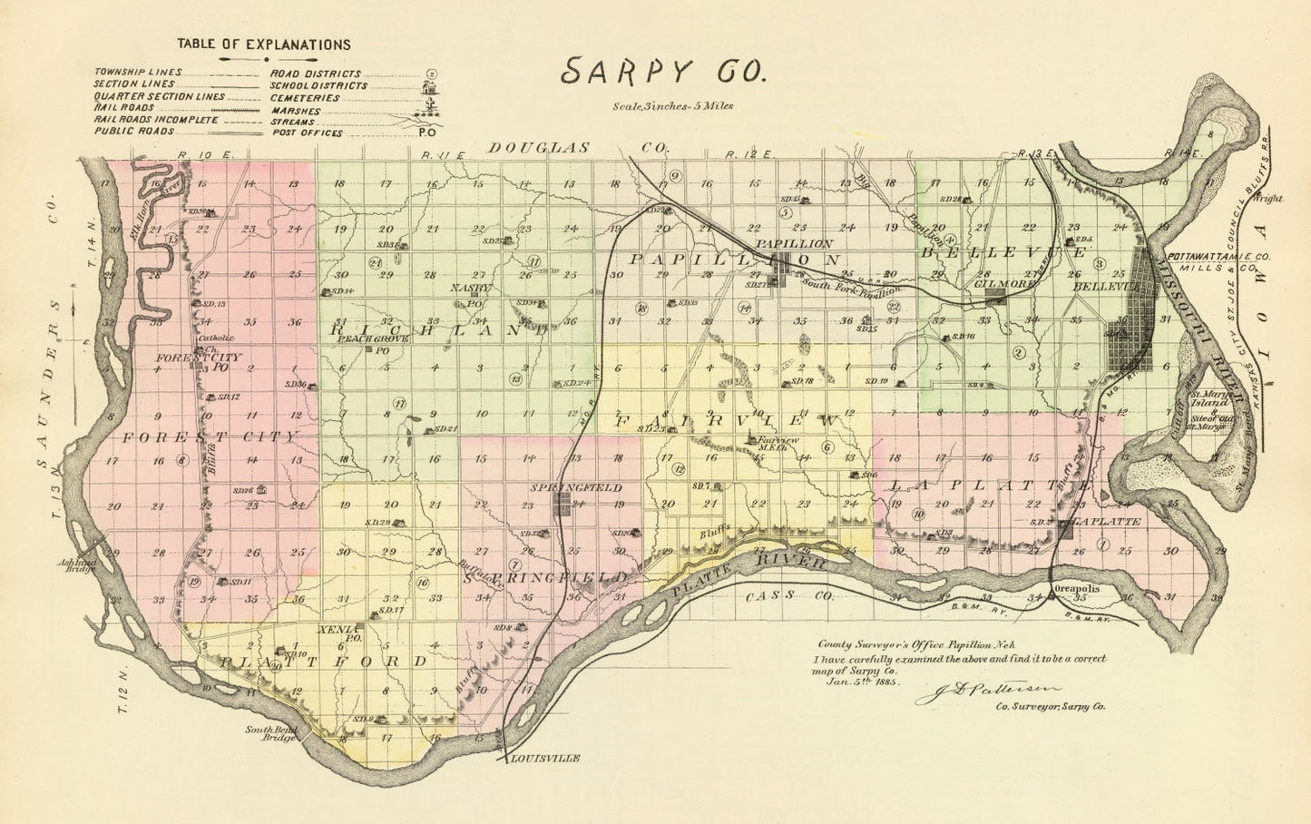 Vintage Map of Sarpy County, Nebraska, 1885