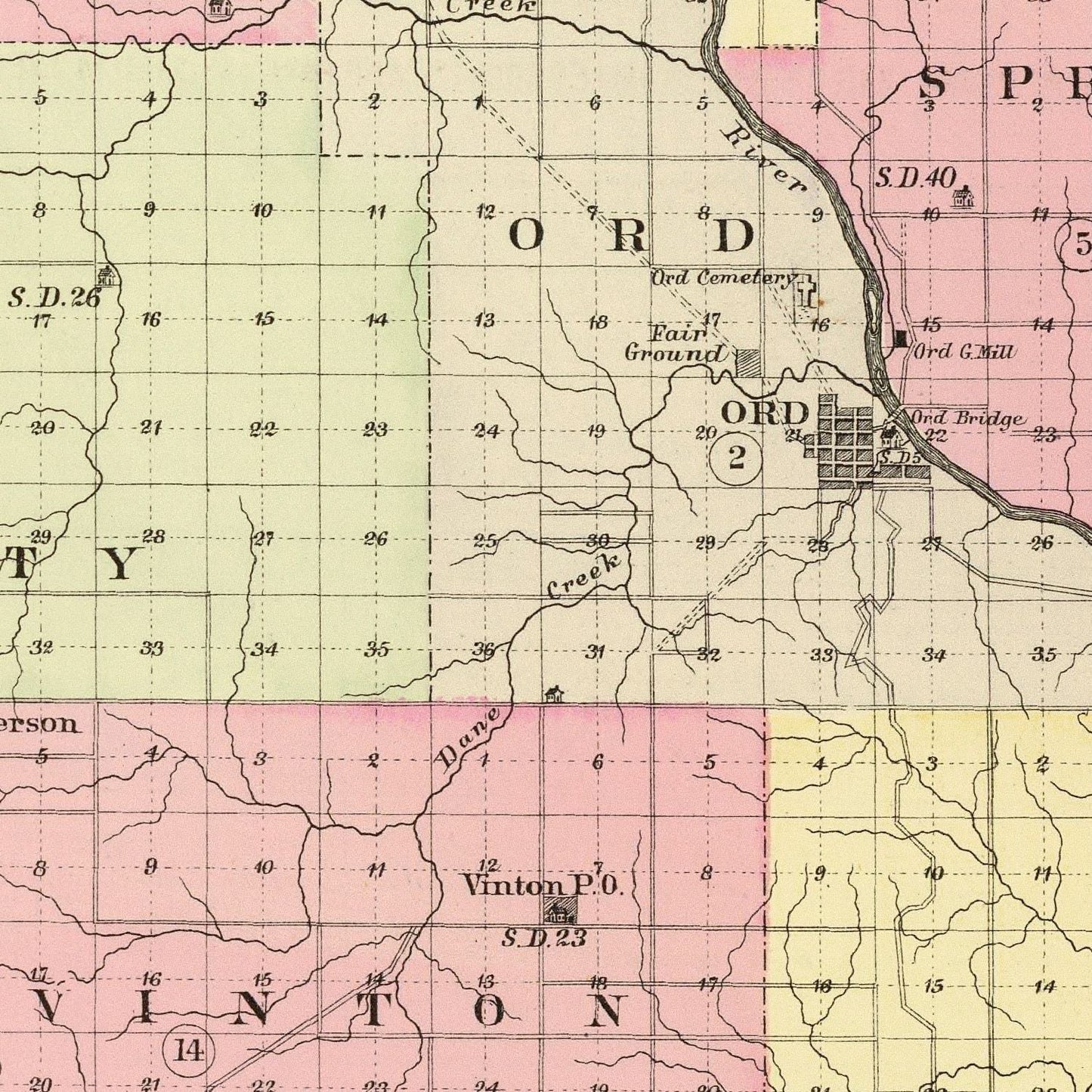 Vintage Map of Valley County, Nebraska, 1885