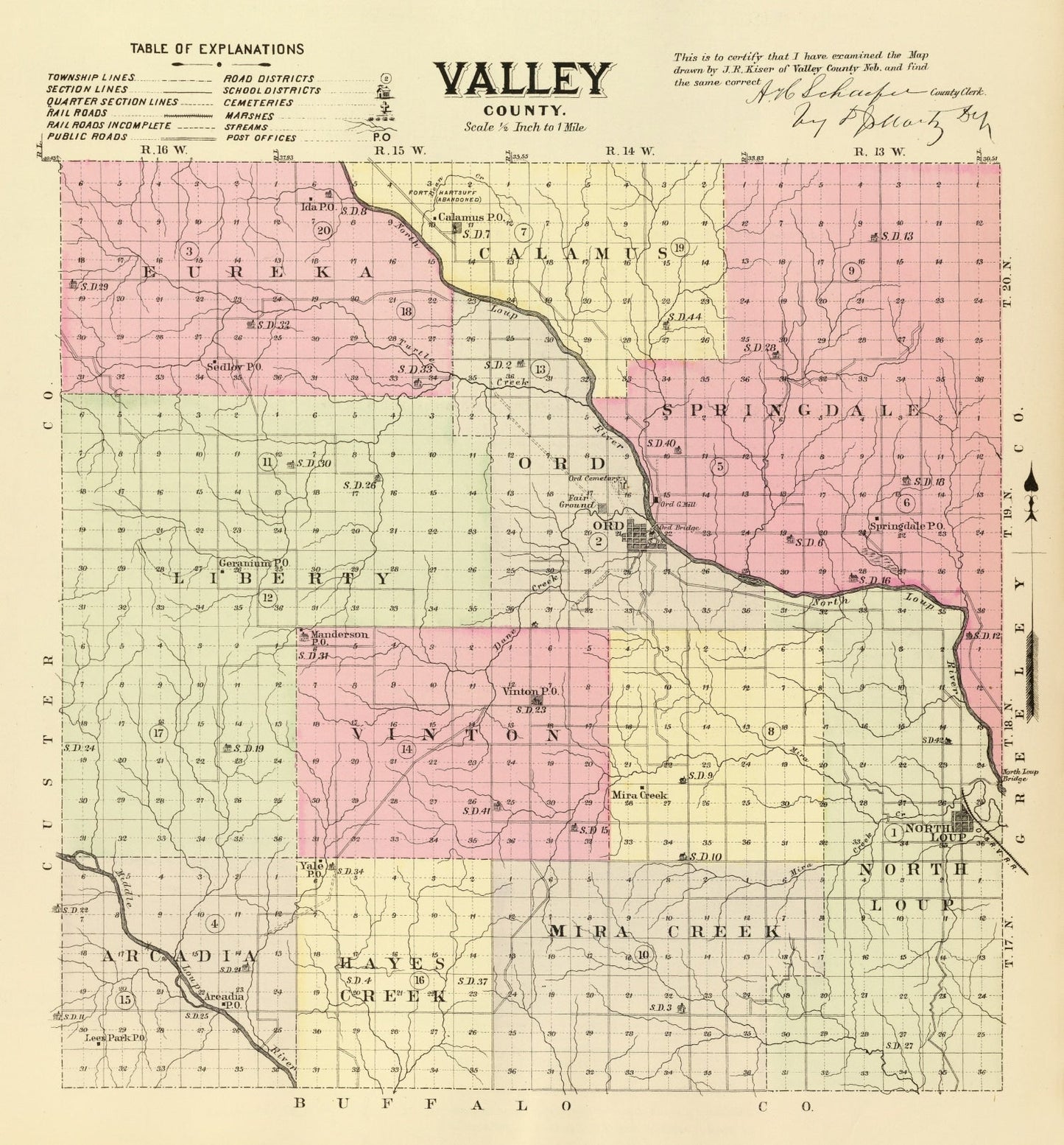 Vintage Map of Valley County, Nebraska, 1885