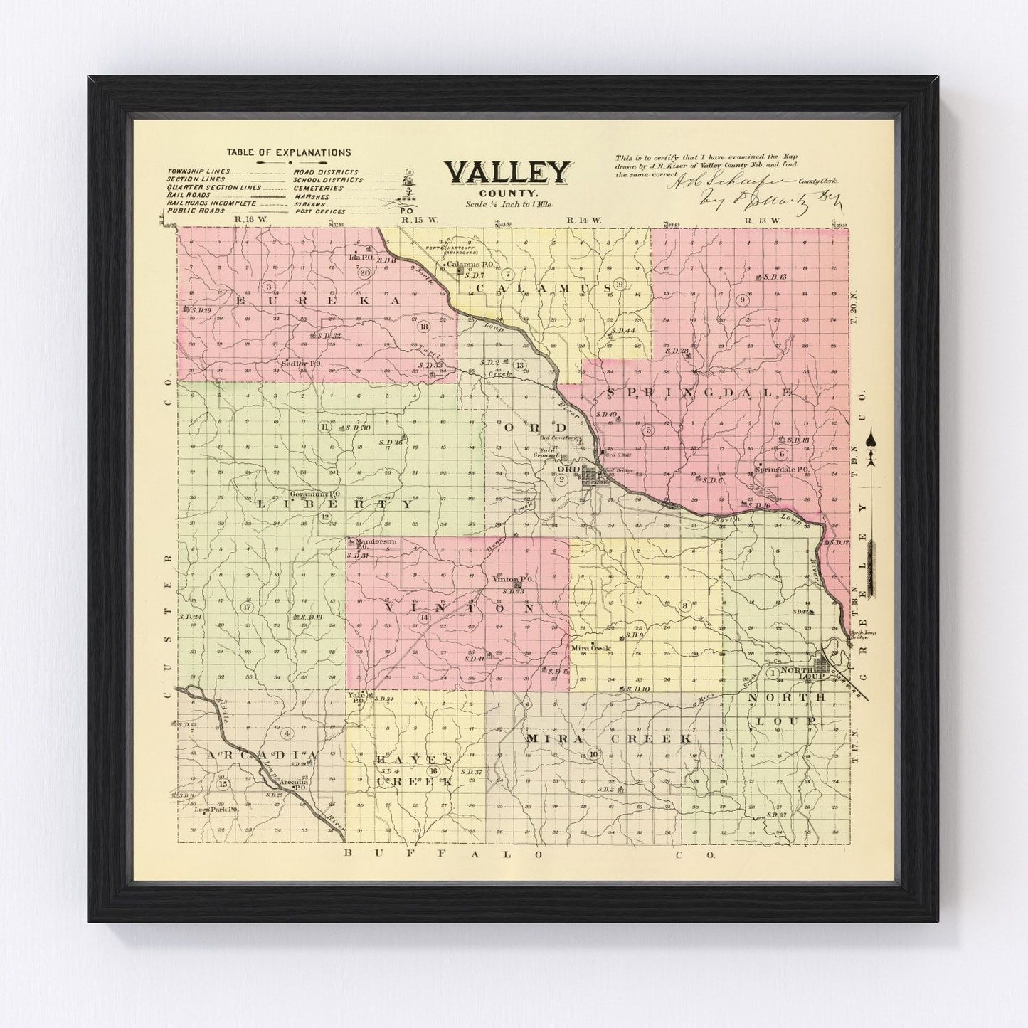 Vintage map of Valley County, Nebraska, 1885