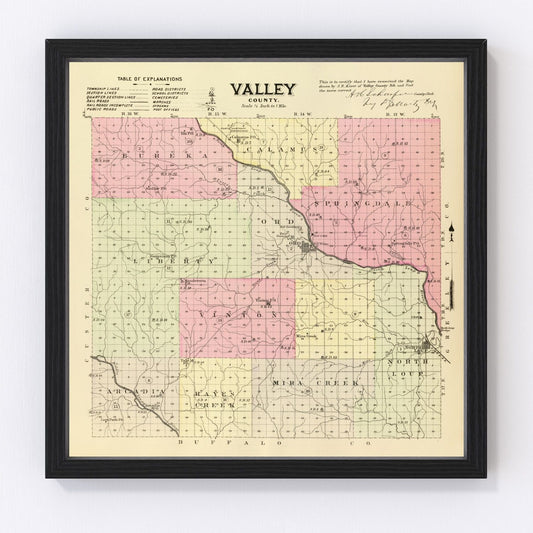 Vintage map of Valley County, Nebraska, 1885