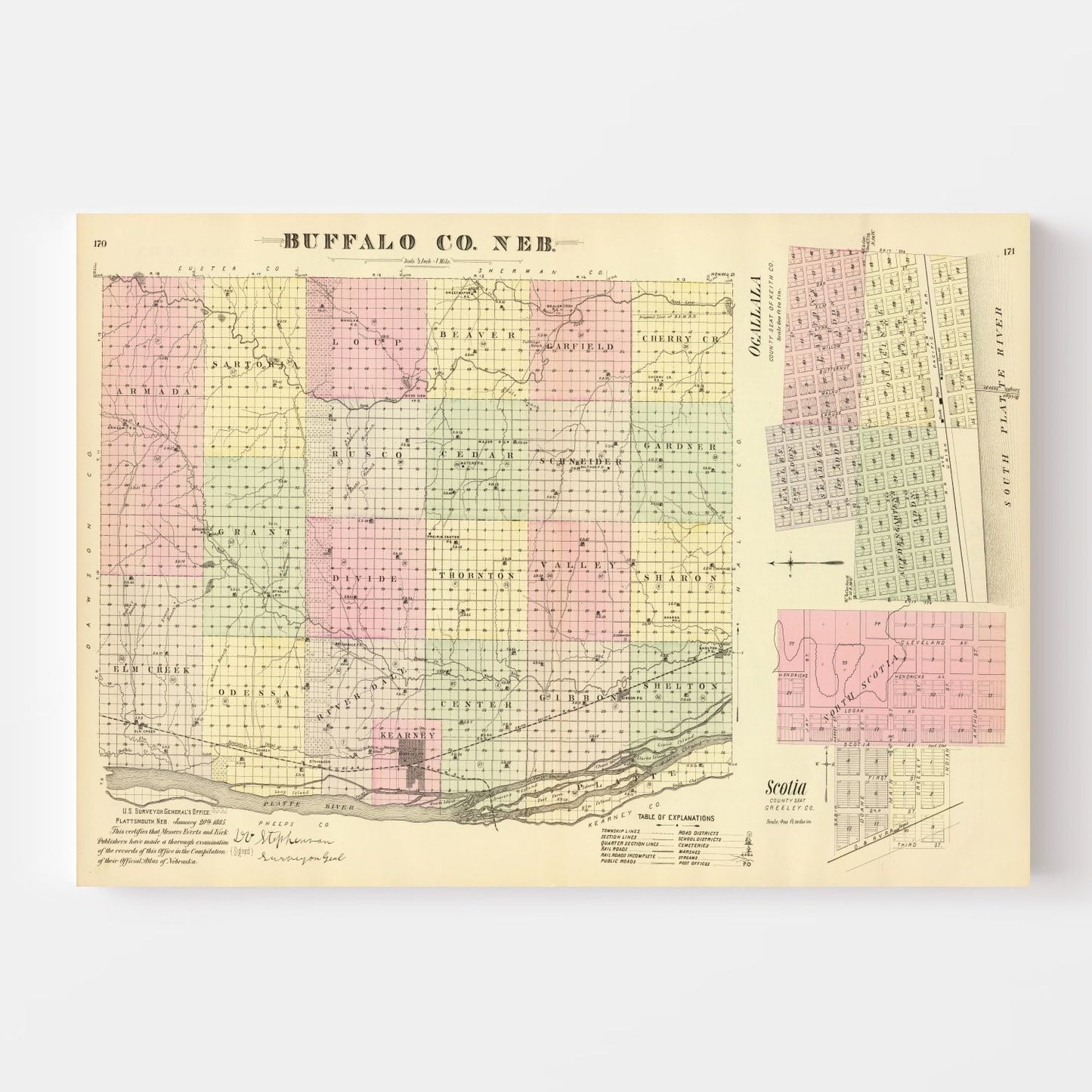 Vintage Map of Buffalo County, Nebraska 1885