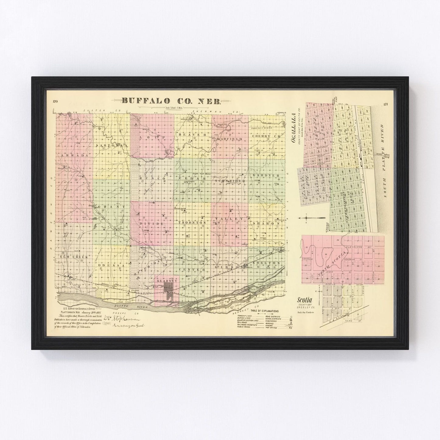 Vintage map of Buffalo County, Nebraska, 1885