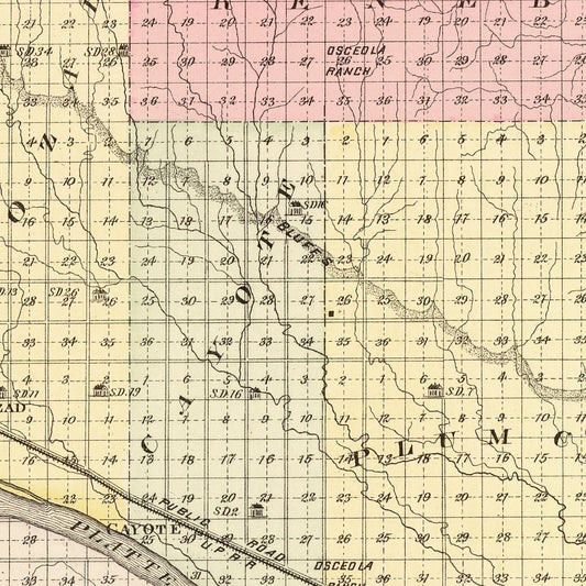 Vintage Map of Dawson County, Nebraska 1885
