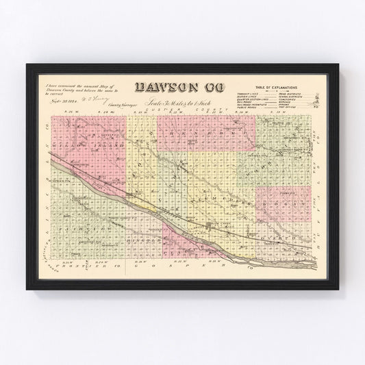 Vintage map of Dawson County, Nebraska, 1885