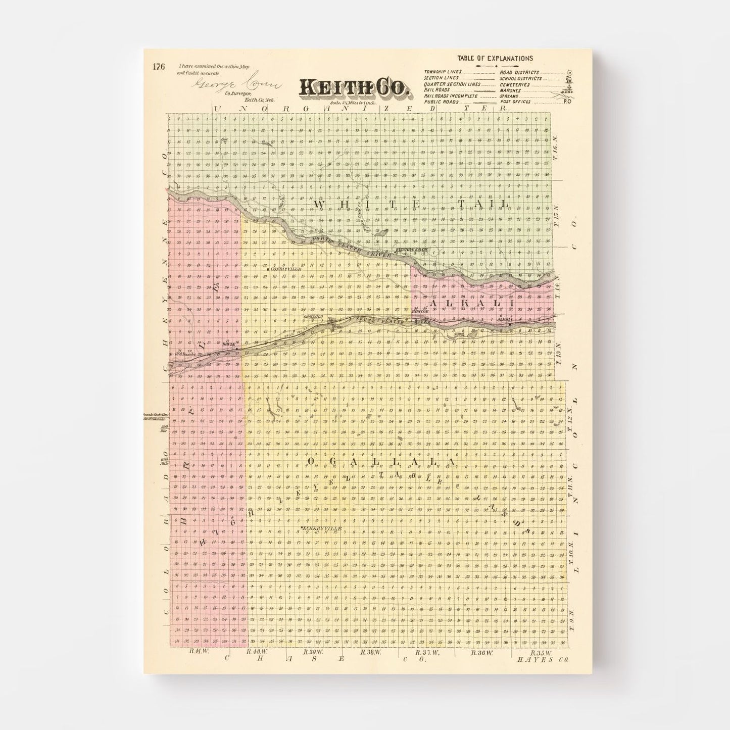 Vintage Map of Keith County, Nebraska, 1885