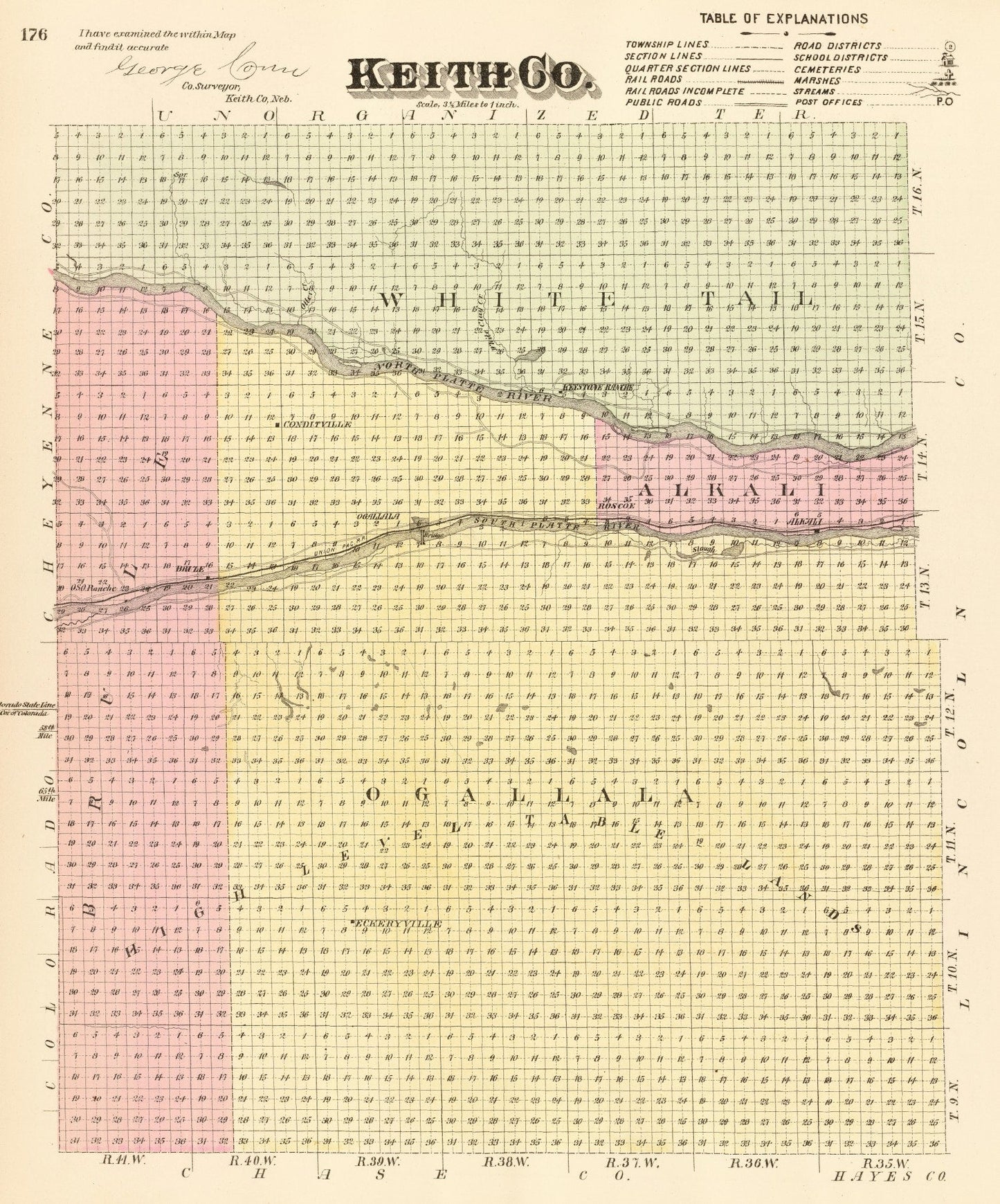 Vintage Map of Keith County, Nebraska, 1885
