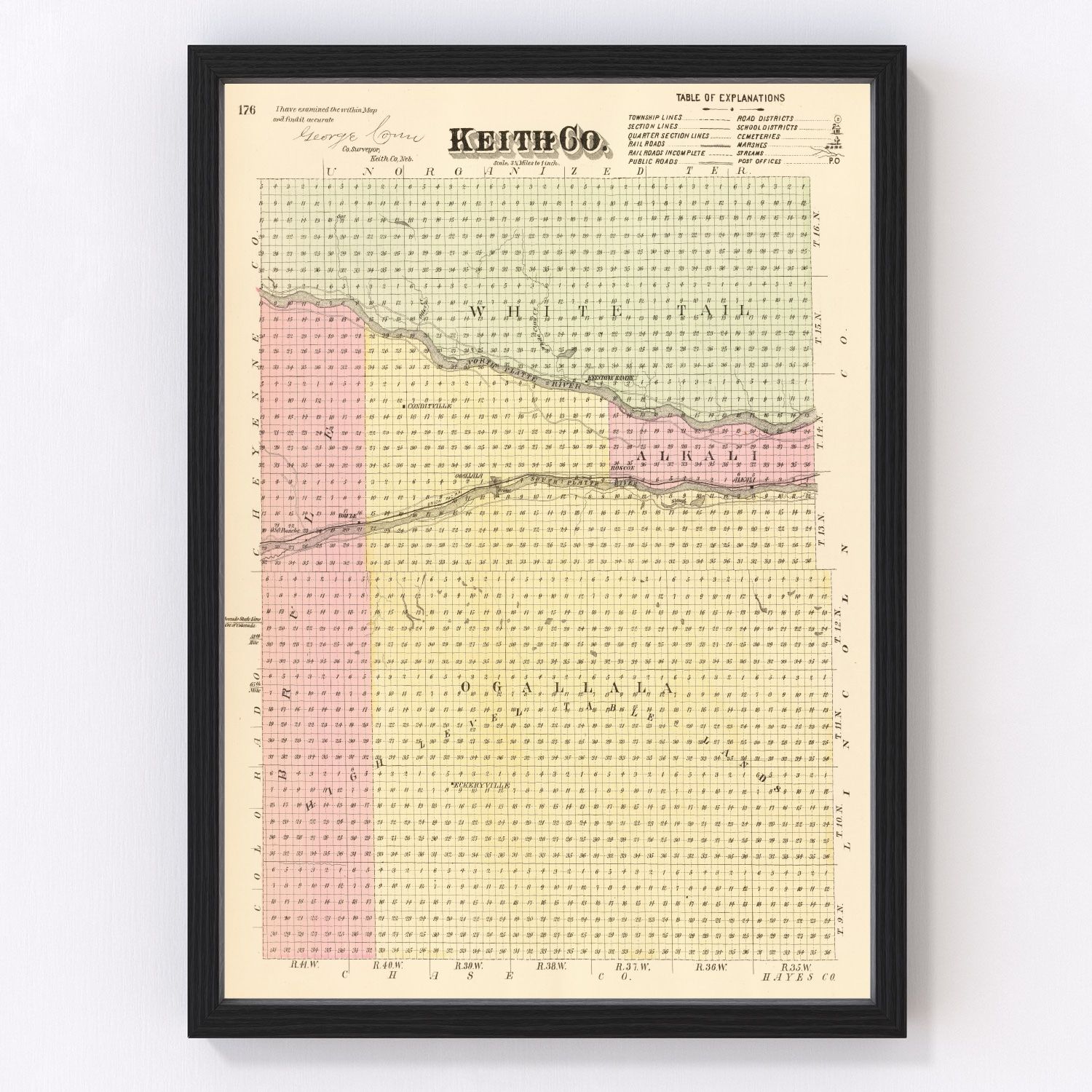 Vintage map of Keith County, Nebraska, 1885
