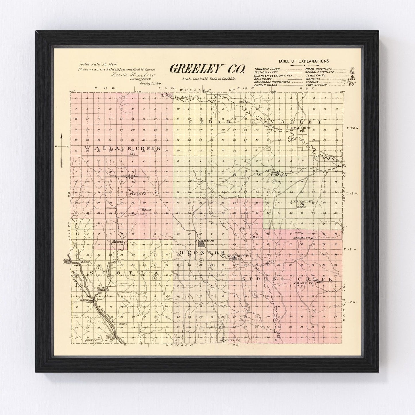Vintage map of Greeley County, Nebraska, 1885