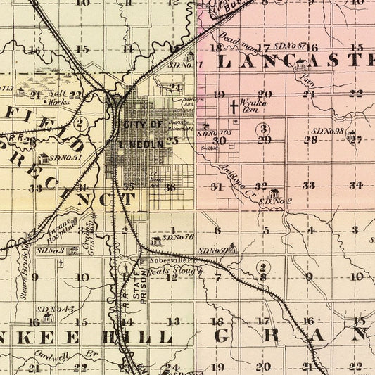Vintage Map of Lancaster County, Nebraska, 1885