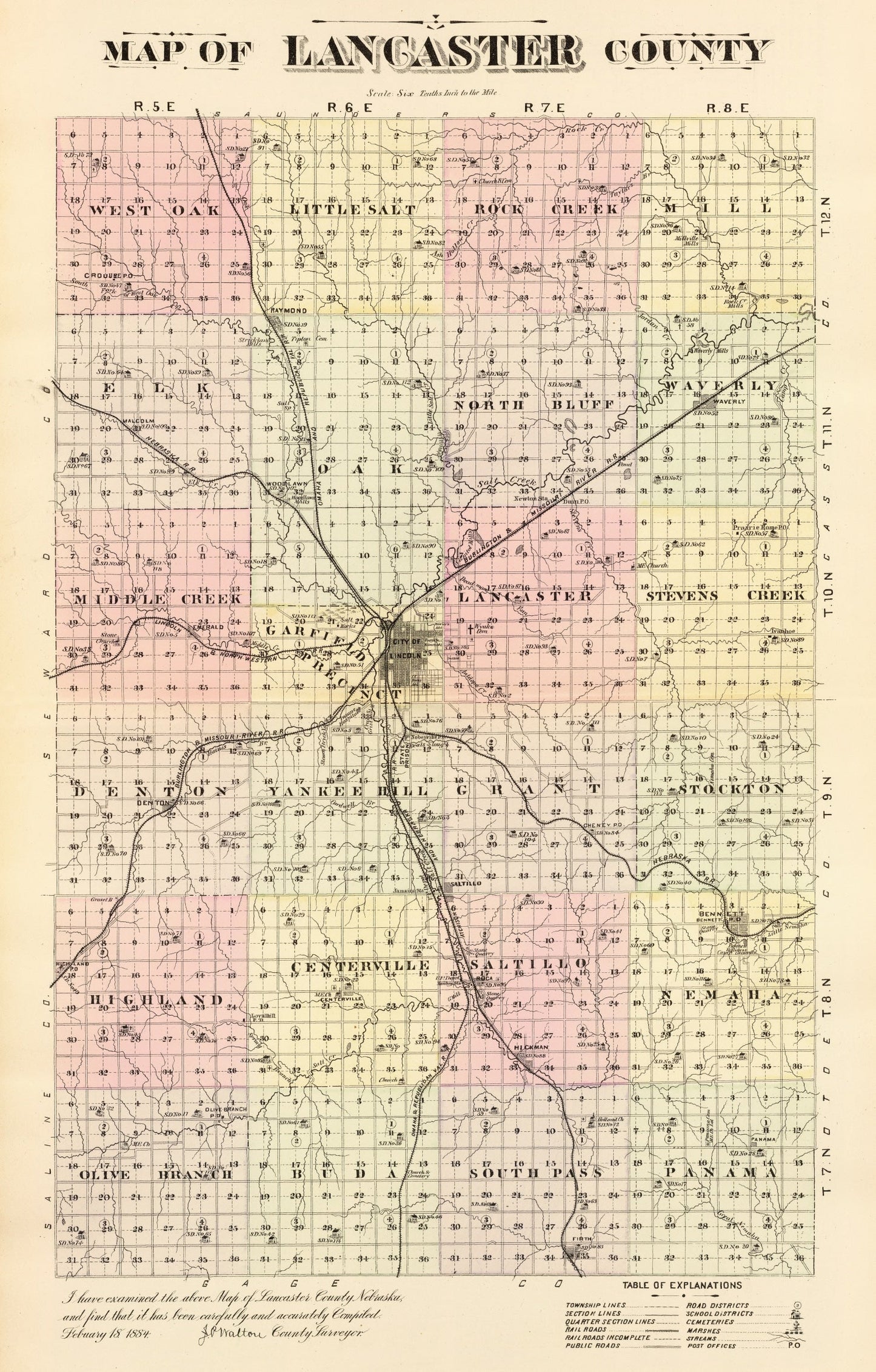 Vintage Map of Lancaster County, Nebraska, 1885