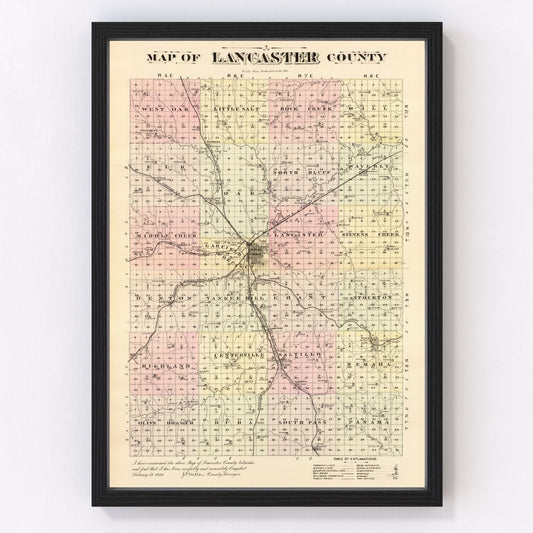 Vintage map of Lancaster County, Nebraska, 1885