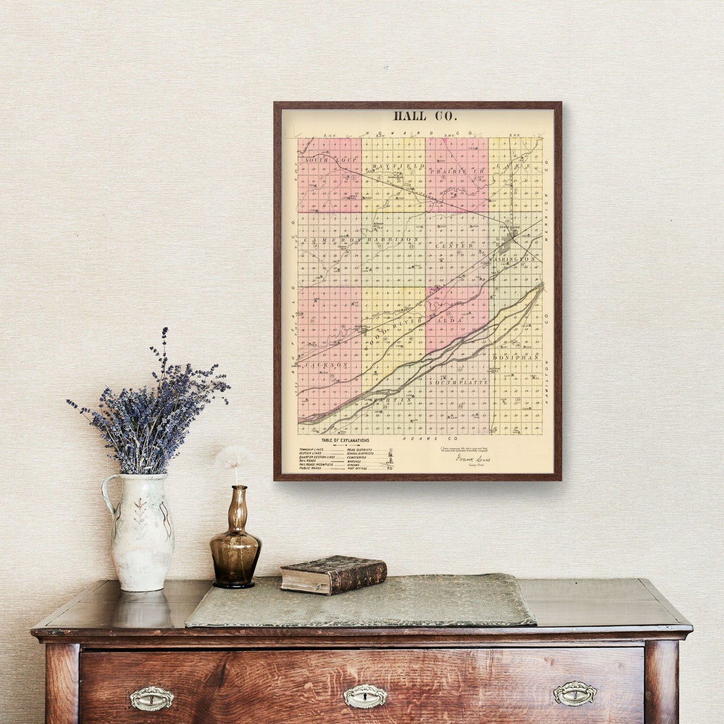 Vintage Map of Hall County, Nebraska, 1885