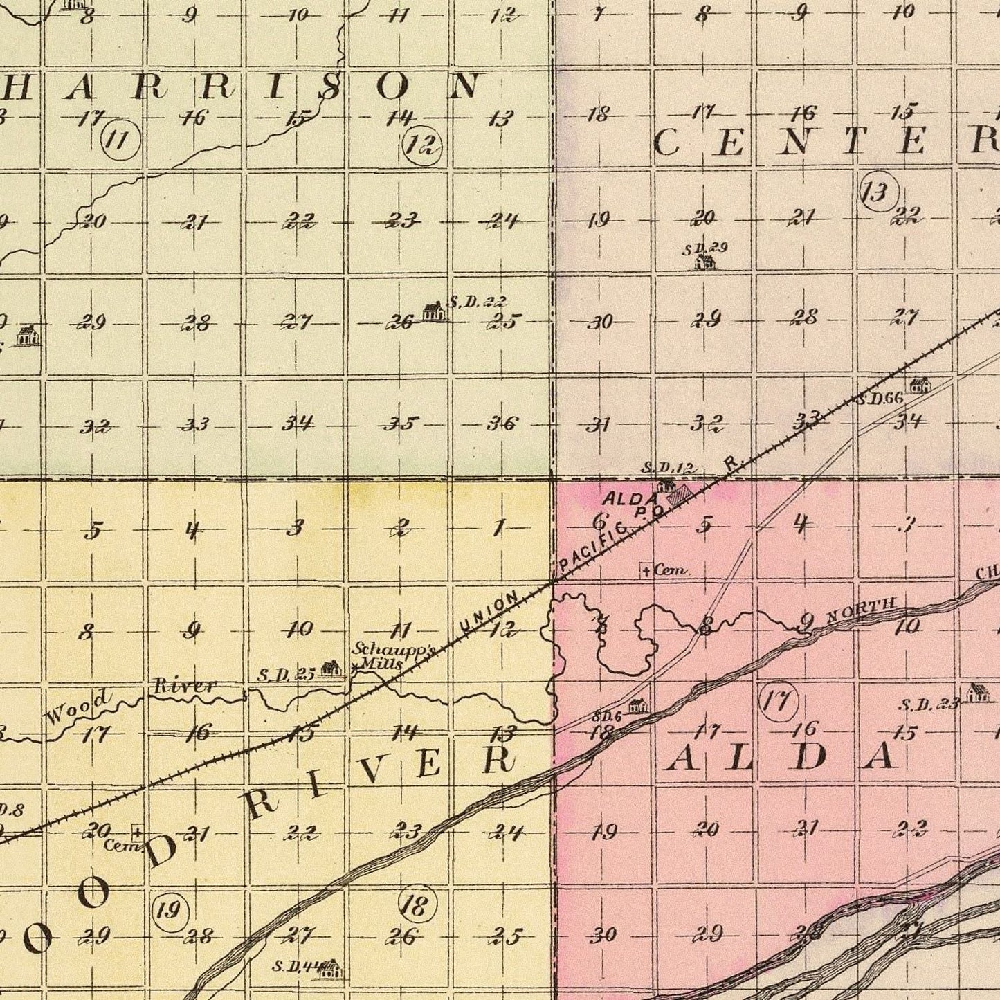Vintage Map of Hall County, Nebraska, 1885