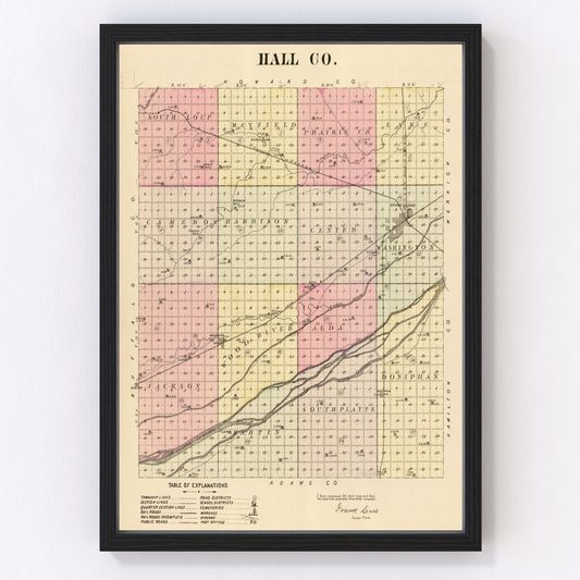 Vintage map of Hall County, Nebraska, 1885