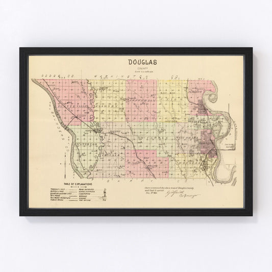 vintage map of Douglas County, Nebraska, 1885