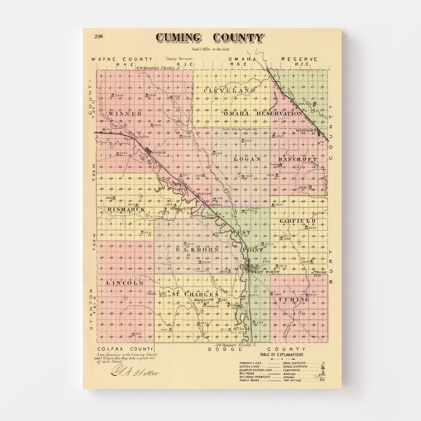 Vintage Map of Cuming County, Nebraska 1885