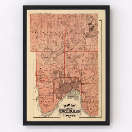 Vintage map of Ramsey County, Minnesota, 1874