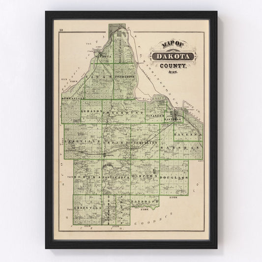 Vintage map of Dakota County, Minnesota, 1874
