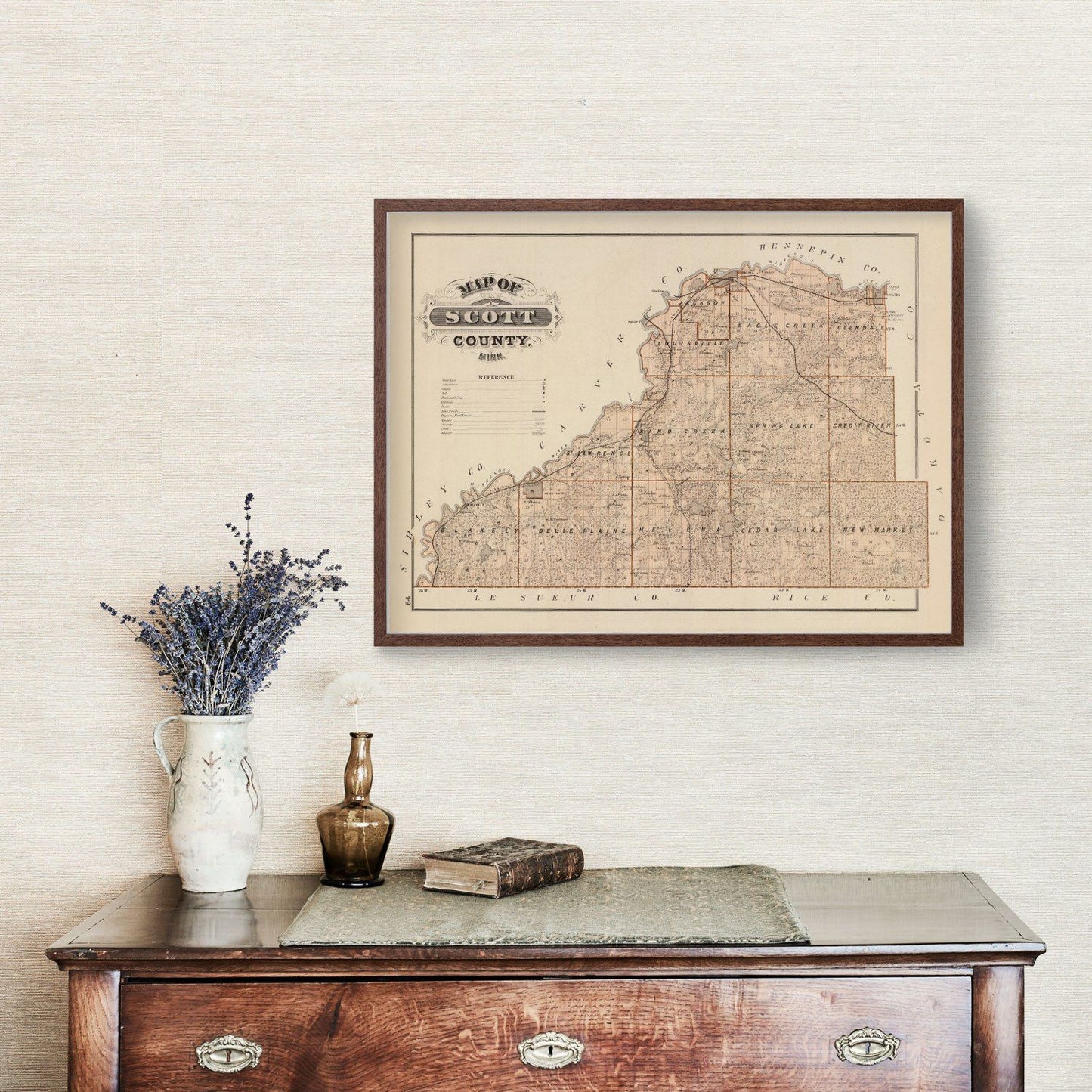 Vintage Map of Scott County, Minnesota, 1874