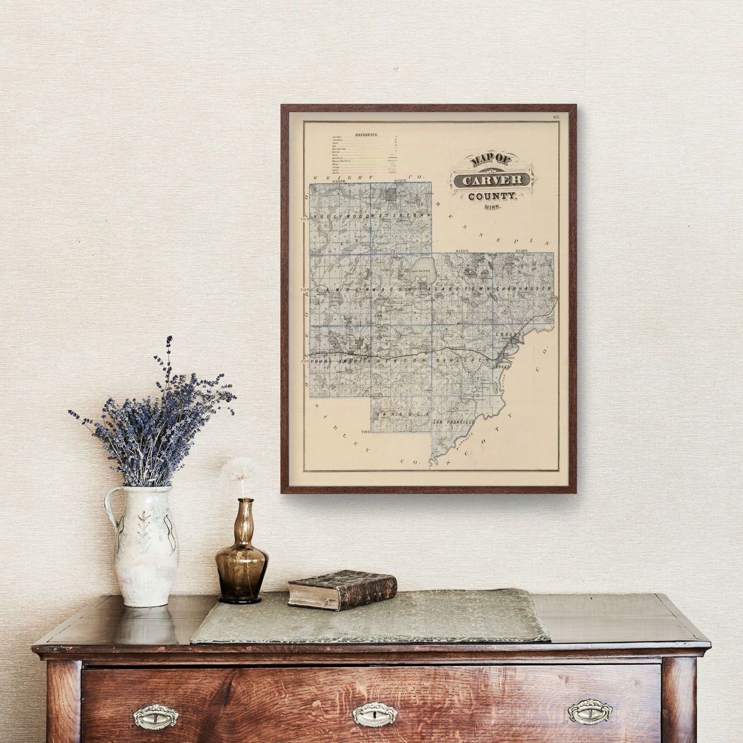 Vintage Map of Carver County, Minnesota, 1874