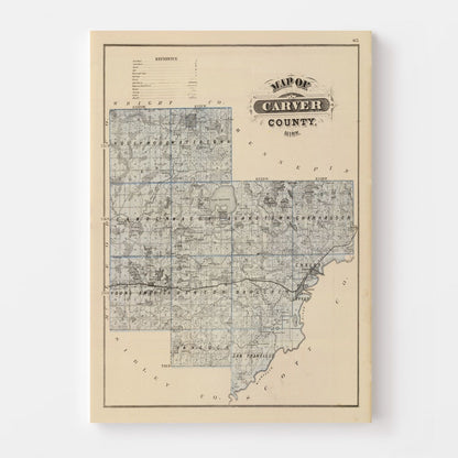 Vintage Map of Carver County, Minnesota, 1874