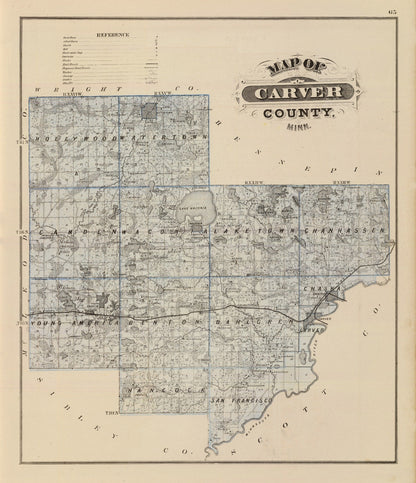 Vintage Map of Carver County, Minnesota, 1874