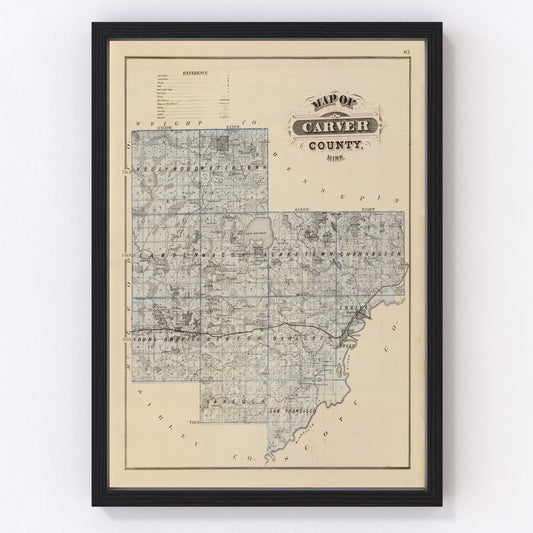 Vintage map of Carver County, Minnesota, 1874, restored vintage wall art print