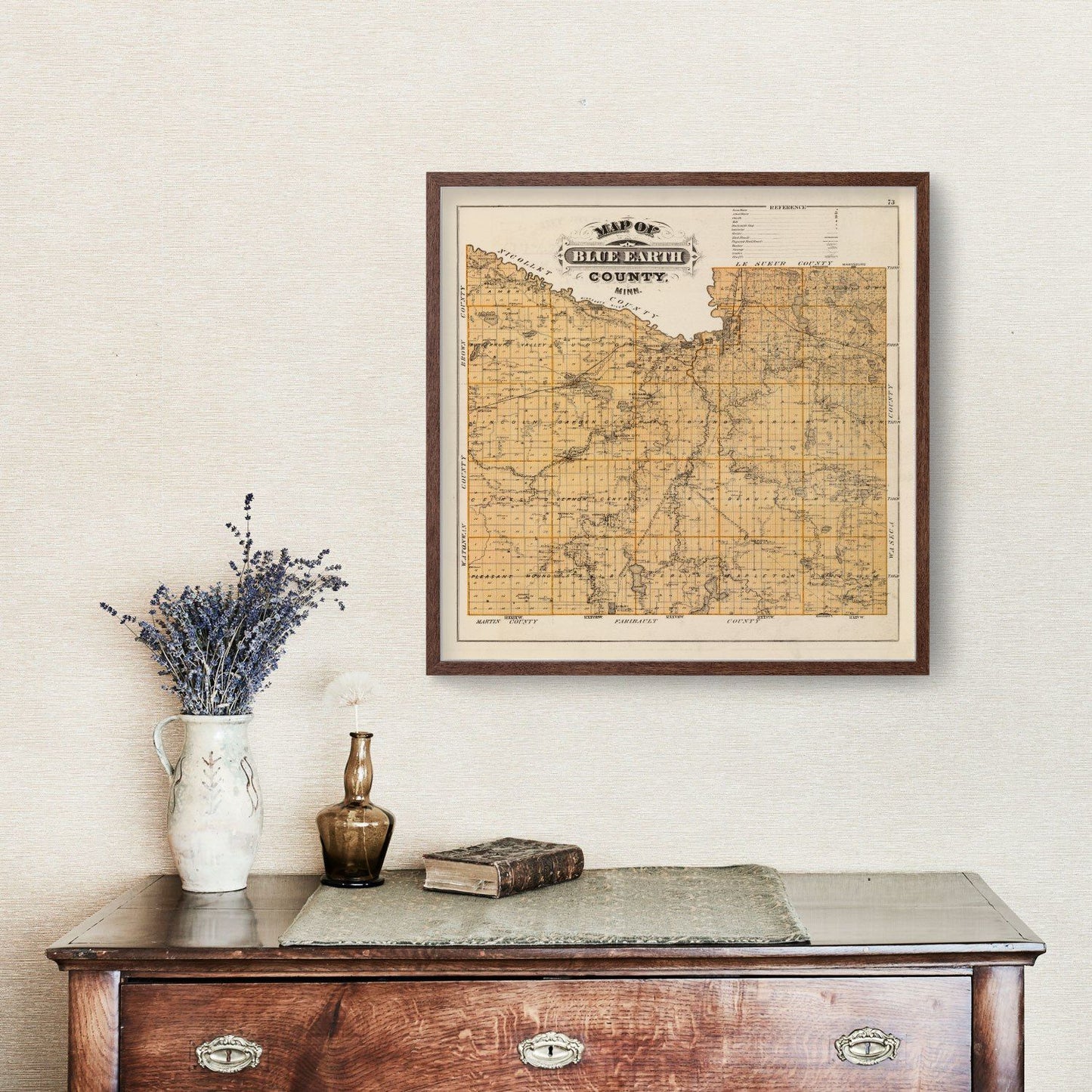 Vintage Map of Blue Earth County, Minnesota, 1874