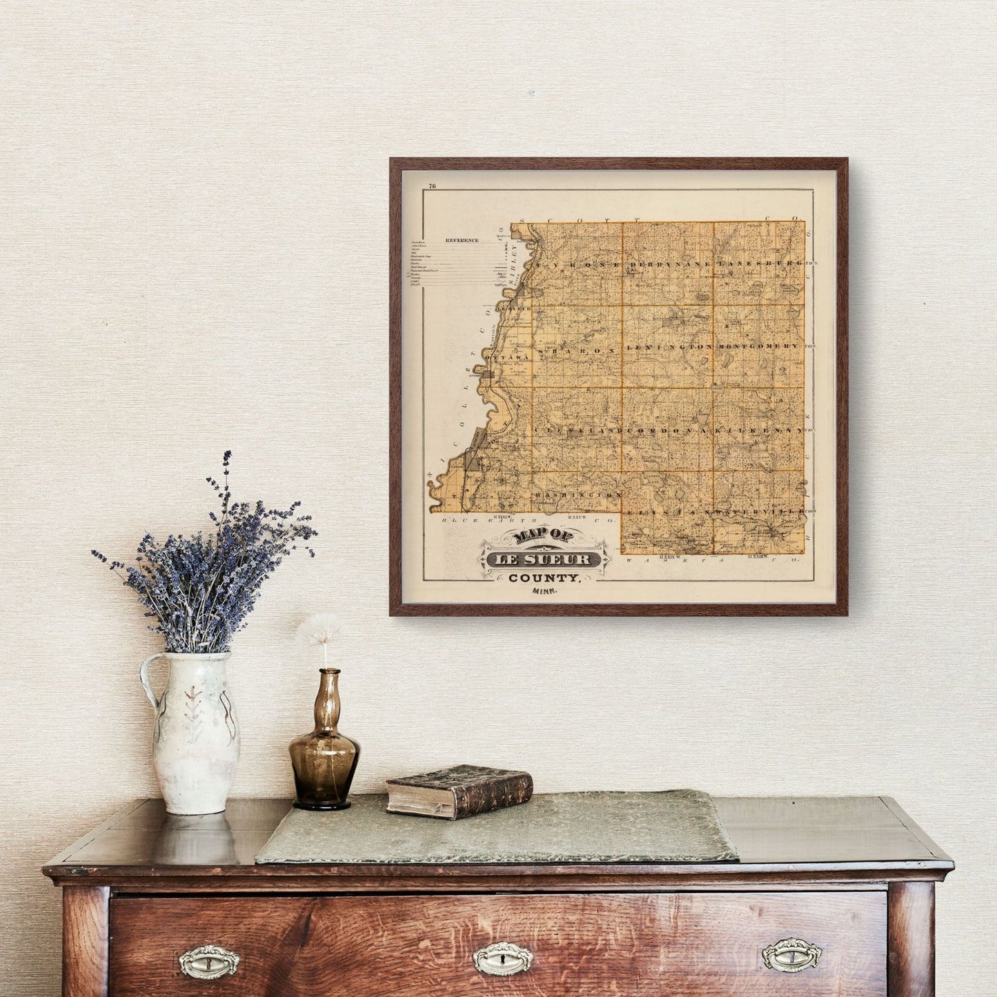 Vintage Map of Le Sueur County, Minnesota, 1874