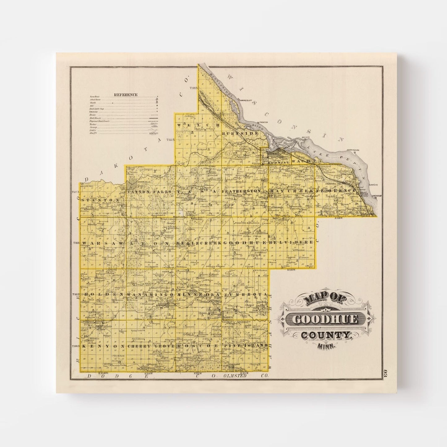 Vintage Map of Goodhue County, Minnesota, 1874