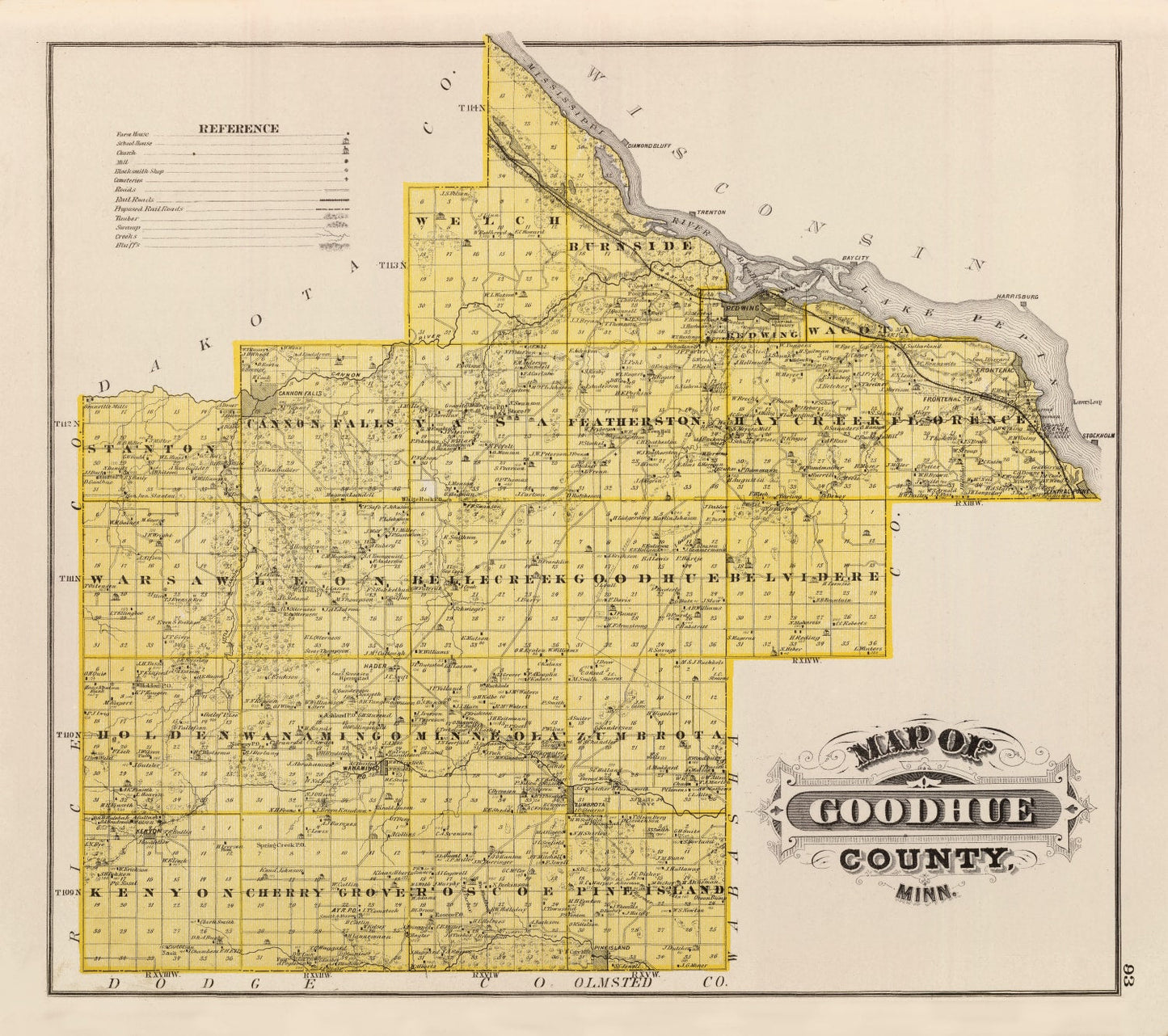Vintage Map of Goodhue County, Minnesota, 1874
