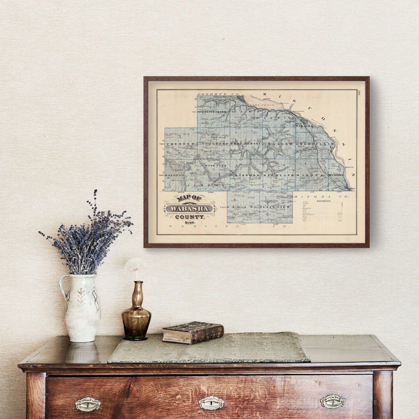 Vintage Map of Wabasha County, Minnesota, 1874