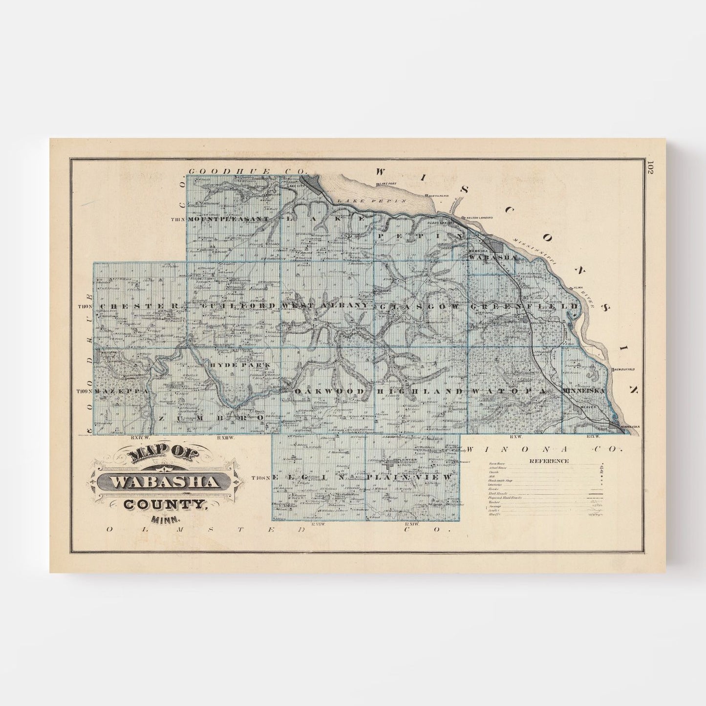 Vintage Map of Wabasha County, Minnesota, 1874
