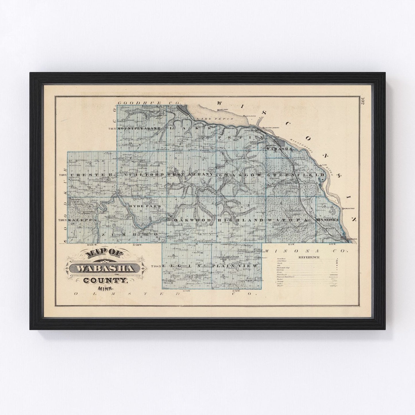 Vintage map of Wabasha County, Minnesota, 1874, digitally restored