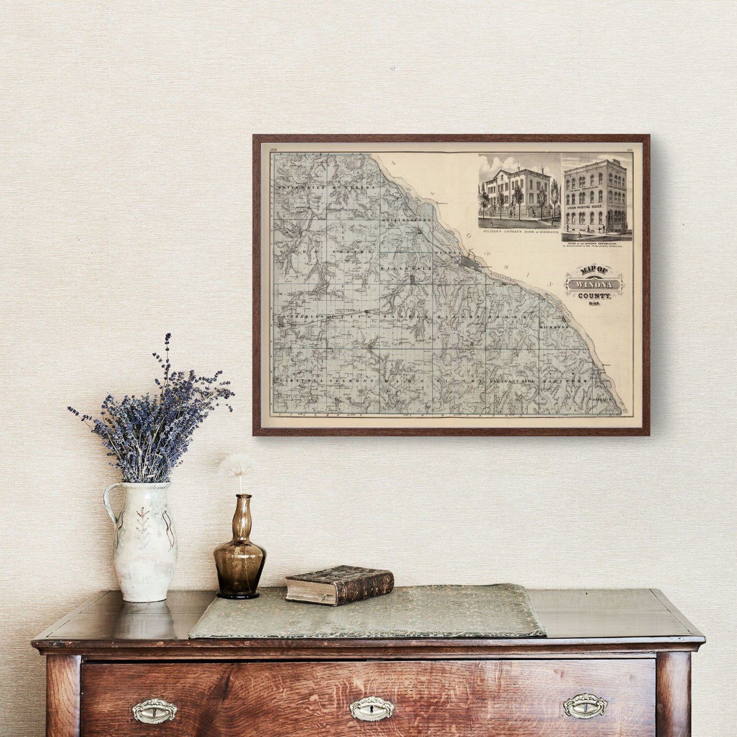 Vintage Map of Winona County, Minnesota 1874 Edition A