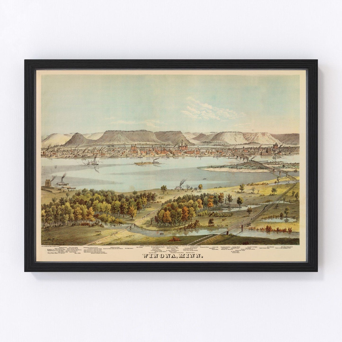 Vintage map of Winona County, Minnesota, 1874, digitally restored wall art
