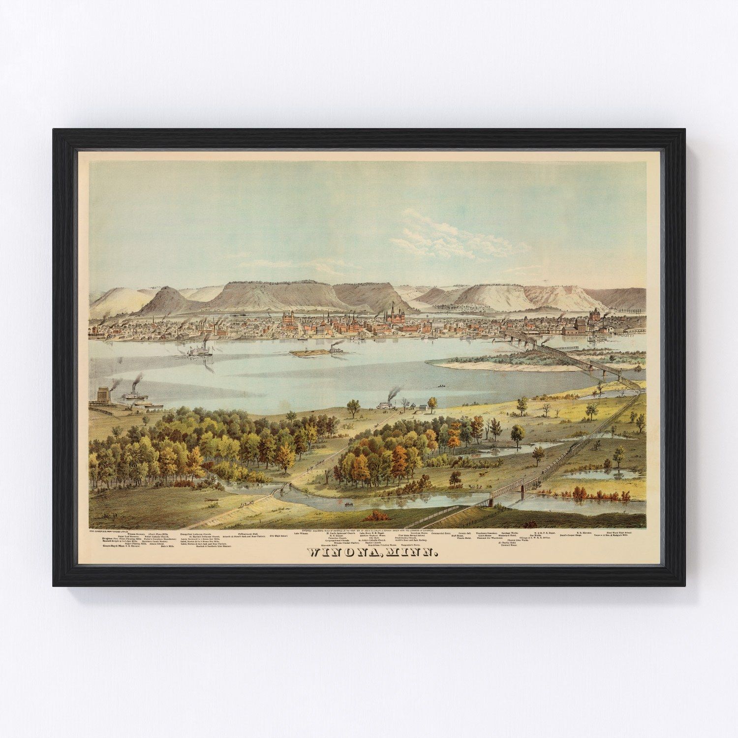 Vintage map of Winona County, Minnesota, 1874, digitally restored wall art