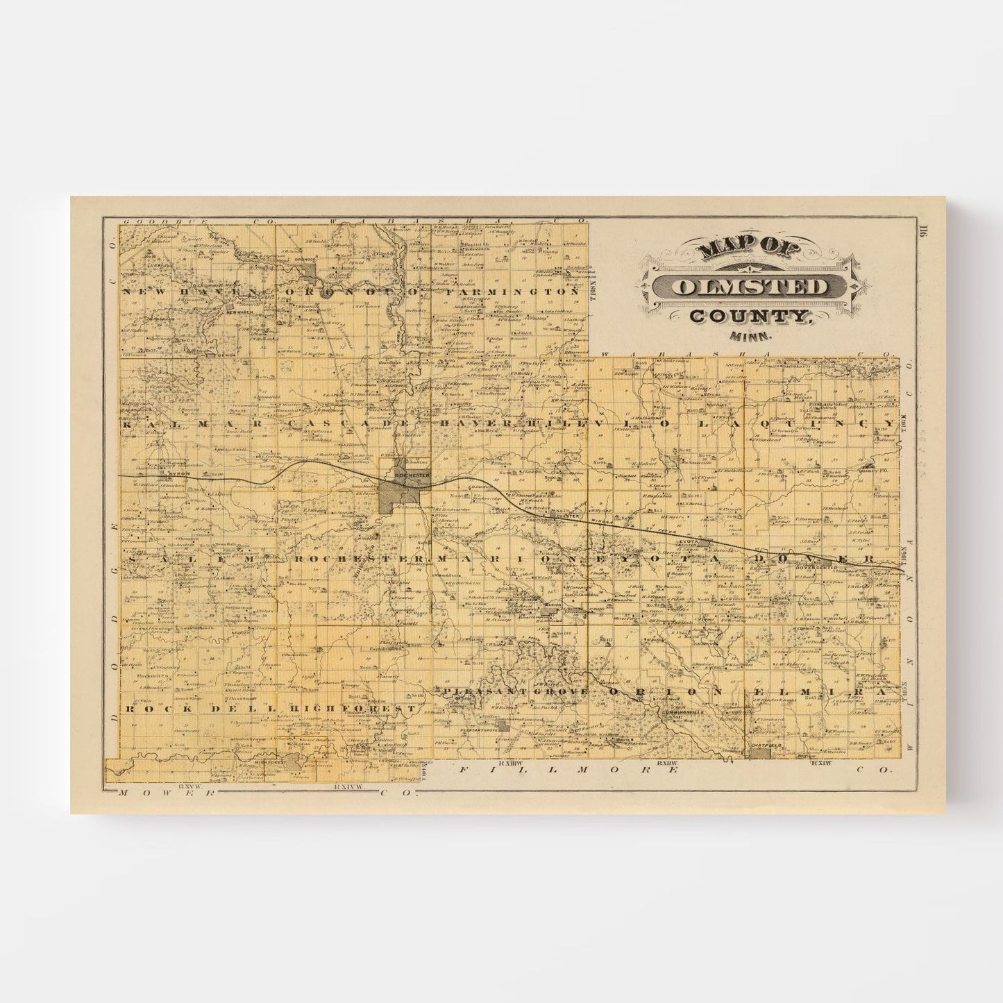 Vintage Map of Olmsted County, Minnesota, 1874